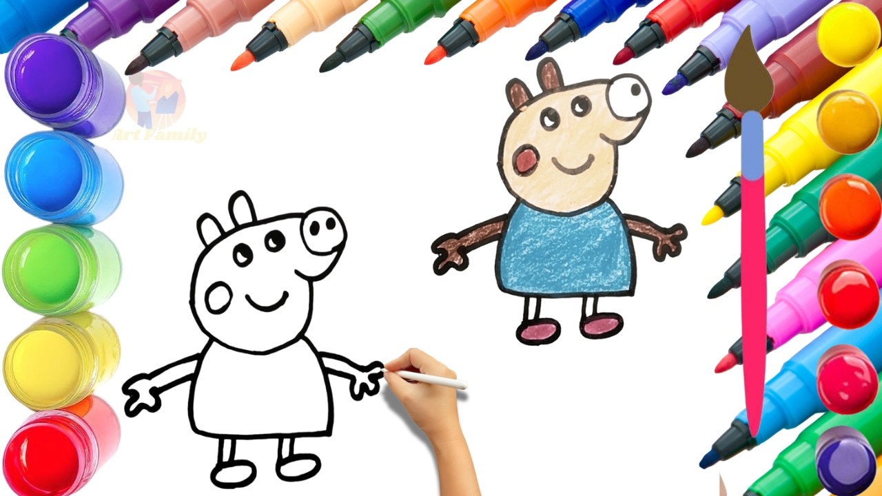 How To Draw cute Peppa Pig Drawing, Painting & Coloring For Kids and Toddlers_ Child Art 🐋🌈🎨