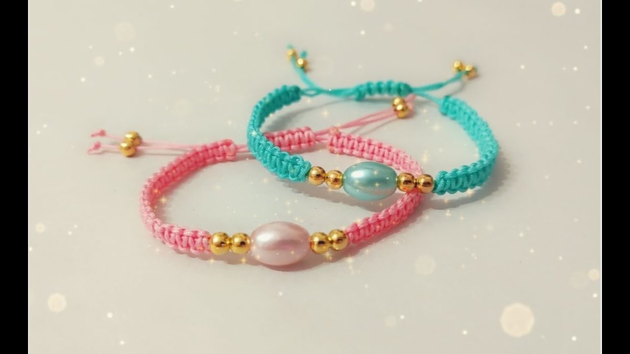 İnci Boncuklu Asansörlü Kolay Makrome Bileklik Yapımı 🌸 Macrame Bracelet Tutorial