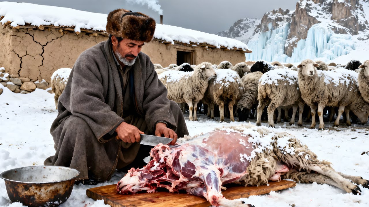 Afghan Shepherd’s Winter Survival  Cooking Sheep Meat  Simple Mountain Life