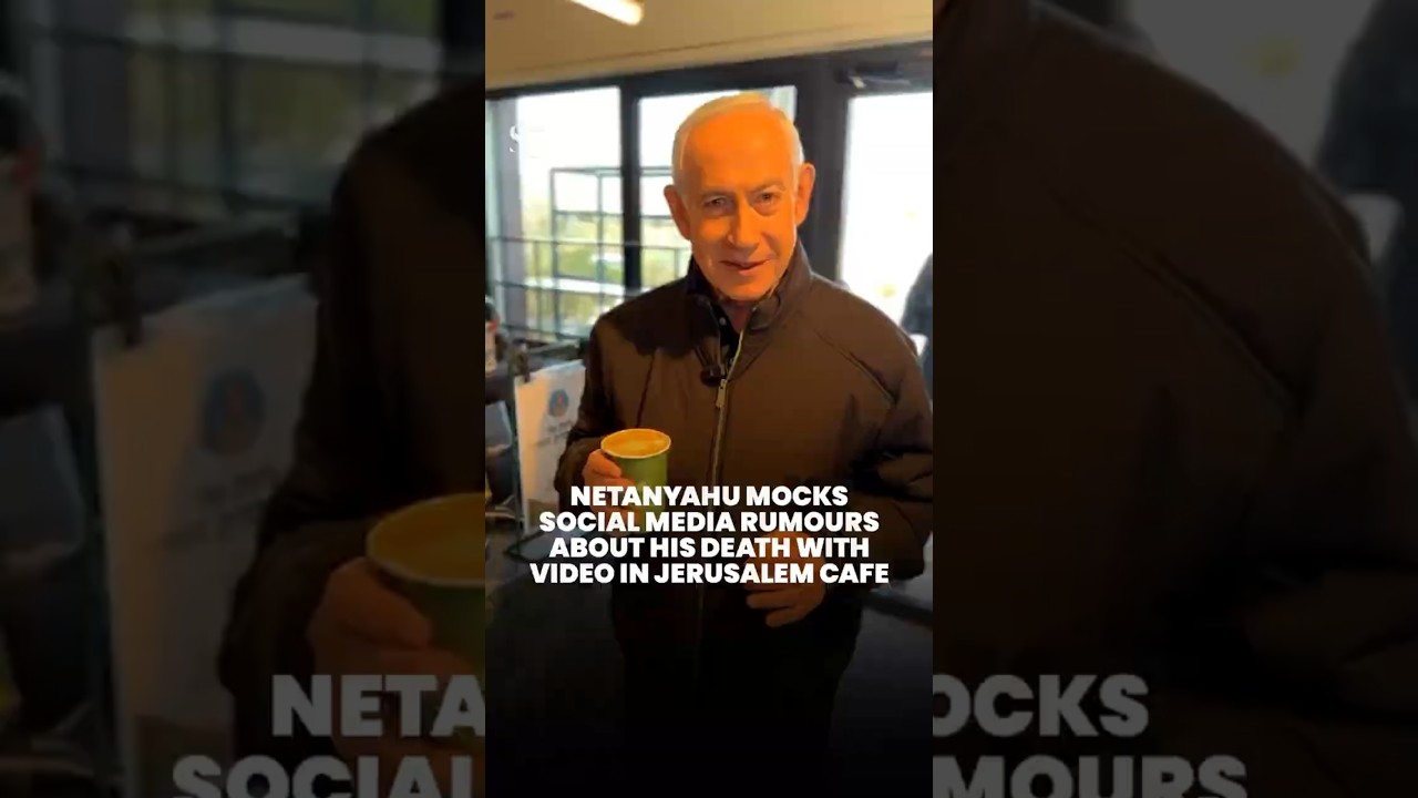 Netanyahu mocks online rumours about his death in Jerusalem cafe