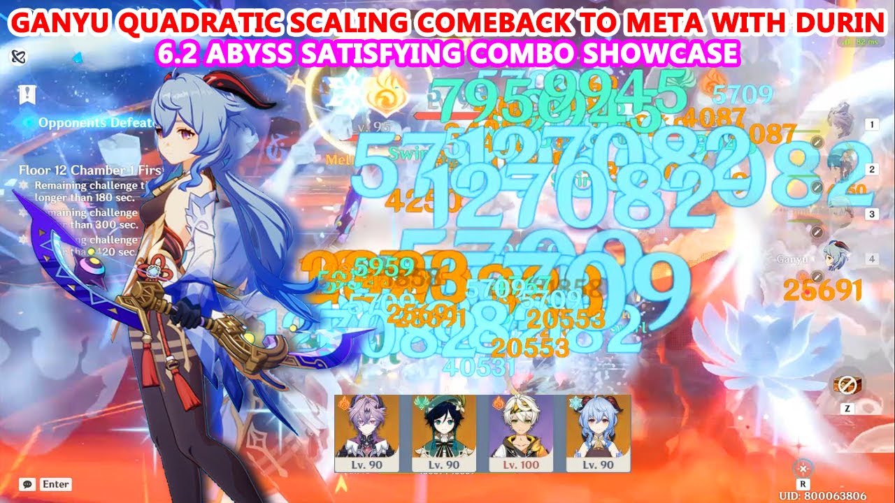 Ganyu Quadratic Scaling Comeback to Meta with Durin : 6.2 Abyss Satisfying Combo Showcase