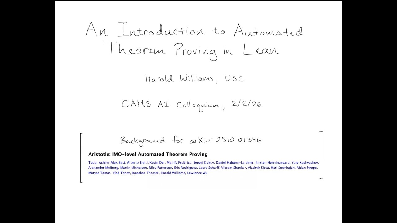 Harold Williams (USC): An Introduction to Automated Theorem Proving in Lean