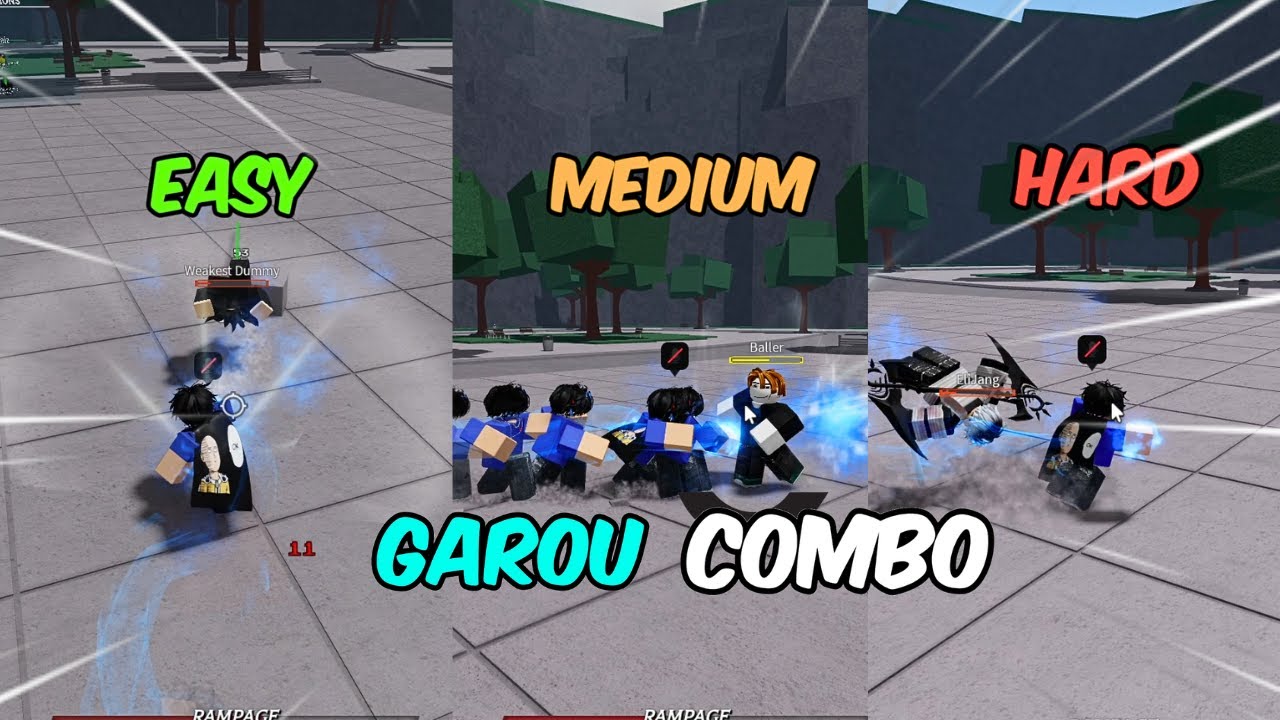 Garou combos: Easy, Medium and Hard in THE STRONGEST BATTLEGROUNDS