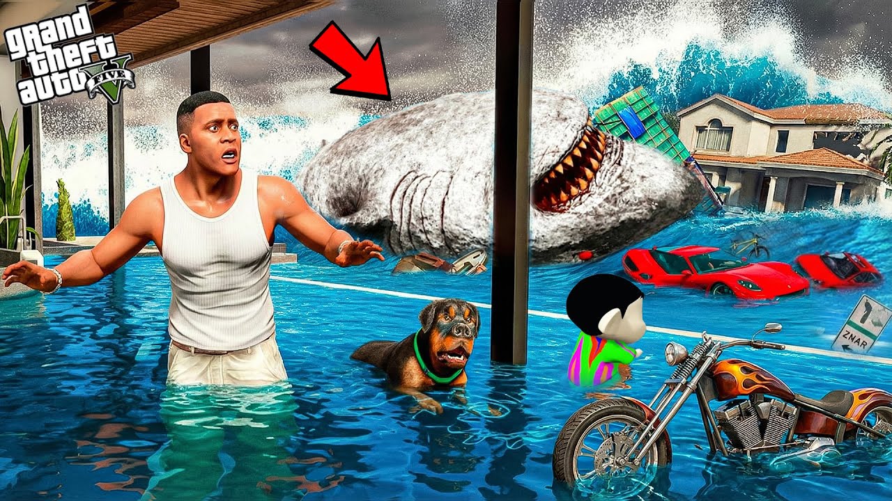 Franklin Escaped the Biggest Tsunami but Lost Shinchan & Chop 🌊😭 | GTA 5