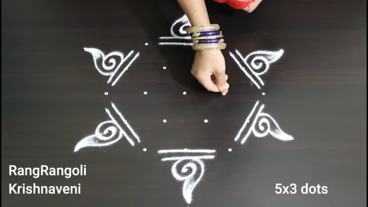 Creative Kolams🌺5x3 dots Easy Kolam Designs🌺Traditional Muggulu🌺RangRangoli Krishnaveni
