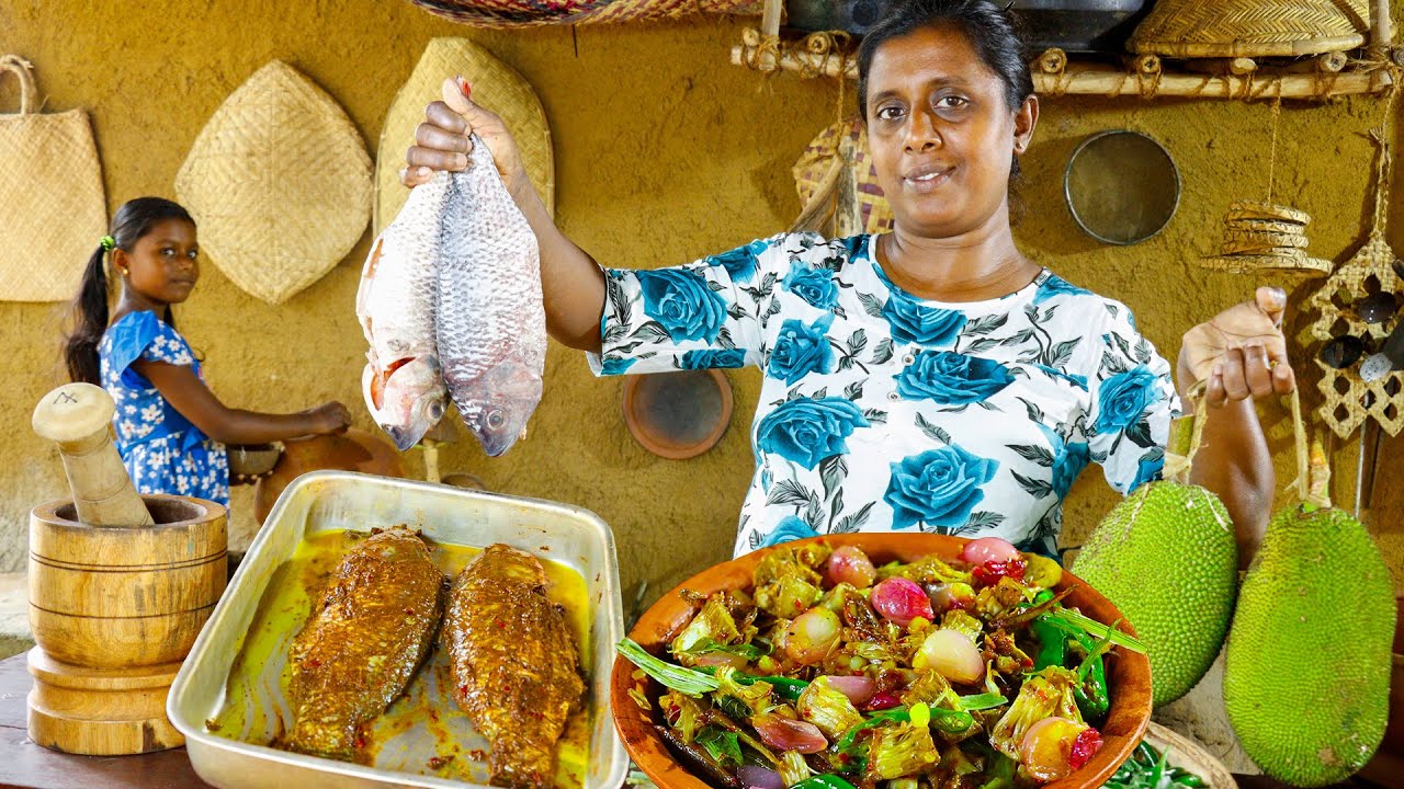Baby jackfruit moju with onion fish fry for a delicious lunch.  village kitchen  recipe.sri lanka