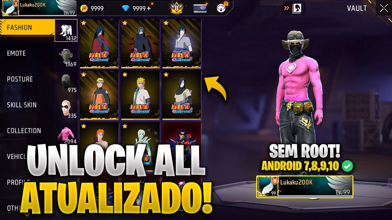 (UNLOCK X SKINS 😱) COMO LIBERAR TODAS AS SKINS DO FREE FIRE GRÁTIS! UNLOCK ALL ANDROID SEM ROOT