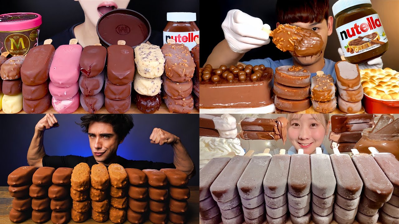 ASMR EATING MAGNUM CHOCOLATE ICE CREAM CRISPY CHOCOLATE ICE CREAM MUKBANG EATING SHOW EATING VIDEOS 