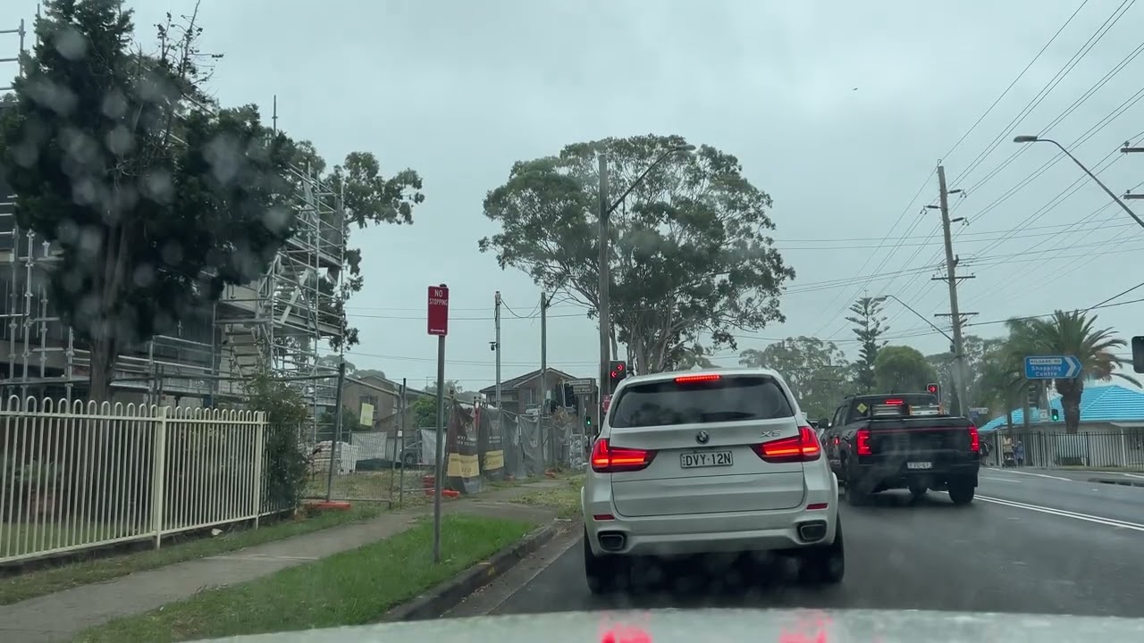 Australia in the morning: Road trip on school days and rainy morning view from car drive