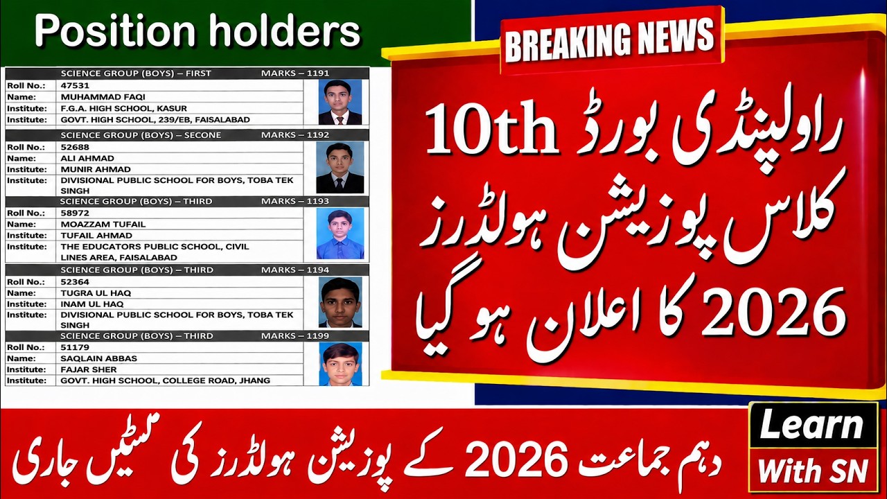 BISE Rawalpindi 10th Class Top Position Holders 2026 | Matric Result Merit List & Toppers