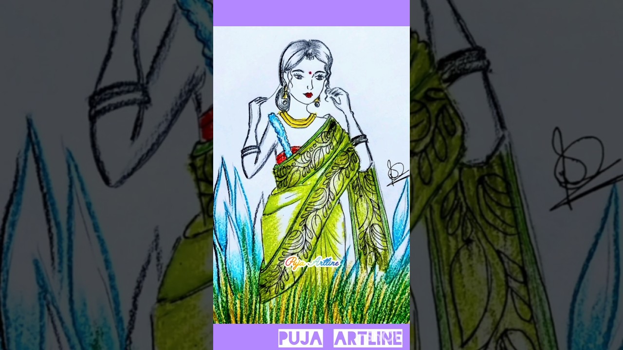 Durga Puja Vibes Drawing | Girl with Kashful 