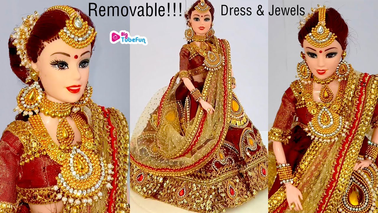 Barbie lehenga punjabi | Indian barbie bridal lehenga and jewellery | Barbie doll lehenga making