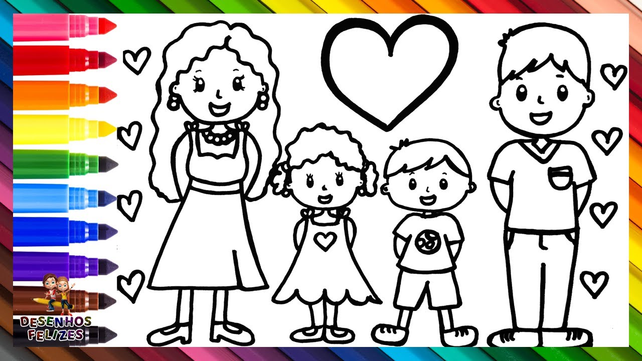 Desenhar e Colorir uma Família 👩👨👧👦🌈 Desenhos Para Crianças