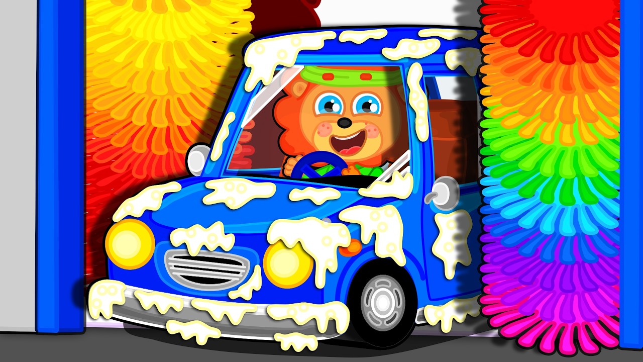 Lion Family | Car Wash Day - Let's Wash the Car - Fun Story | Cartoon for Kids