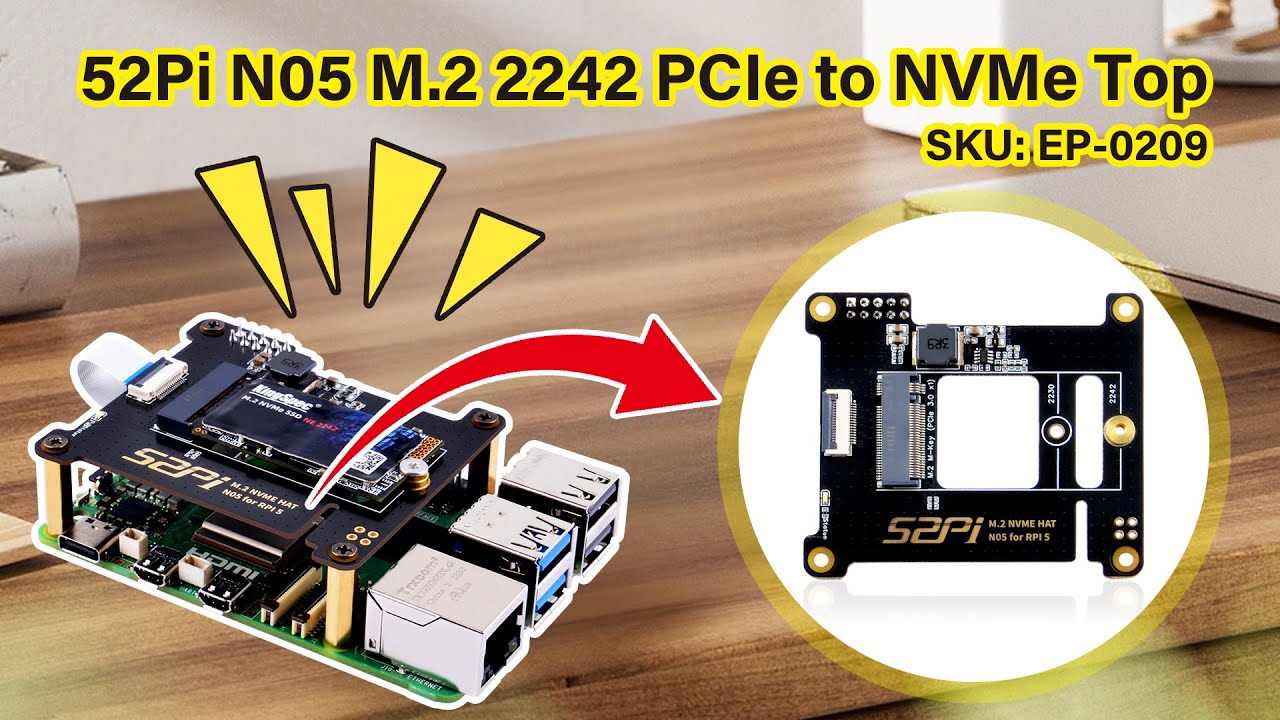 52Pi N05 M.2 2242 PCIe to NVMe Top for Raspberry Pi 5 SKU: EP-0209