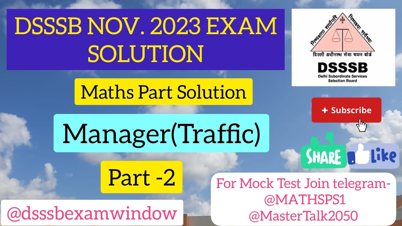 Maths Part Manager(Traffic)#2 DSSSB NOV 2023 EXAM #dsssbexamwindow #mathsps1