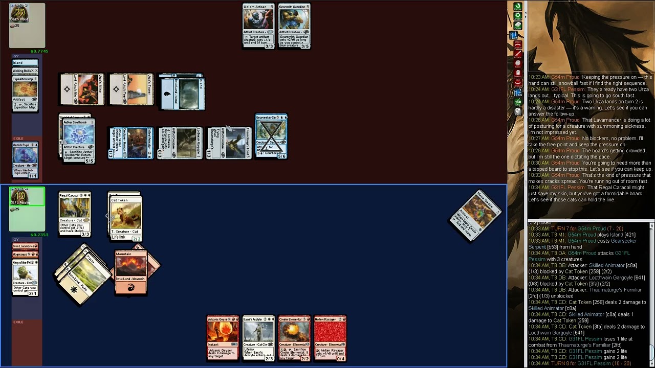 mage-bench Commander: G54m Proud (Inventive+Urza's) vs G31FL Pessim (J22 Cats+Seismic)