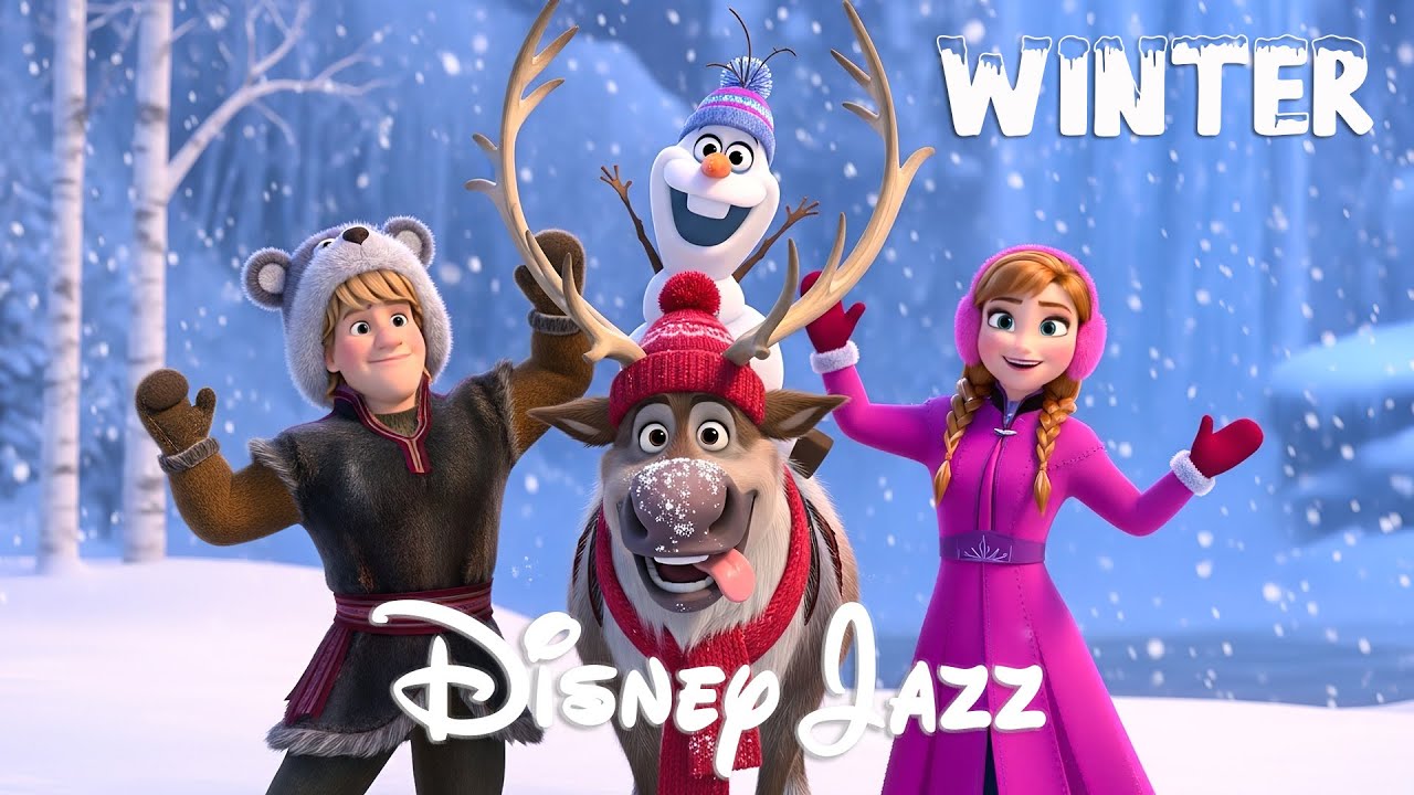 Disney Winter Movie Scenes with Disney OST Jazz Instrumental Music & Snowfall for Relax/Study/Work