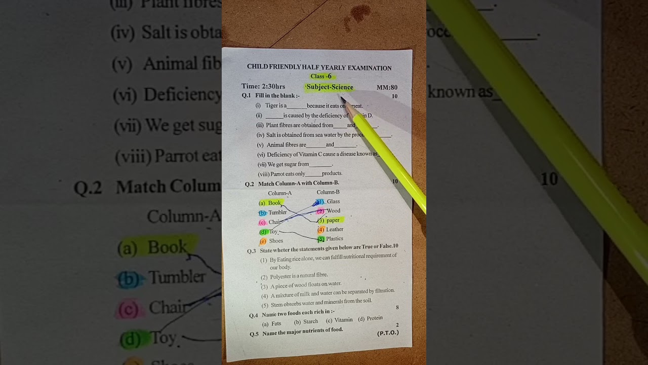 Class 6 Science paper | Binu classes | previous year old paper