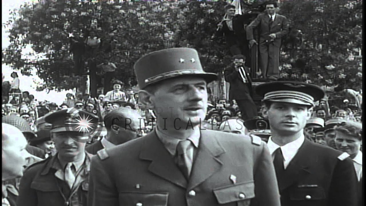 Parisians cheer French General Charles De Gaulle, General Koenig and General Lecl...HD Stock Footage