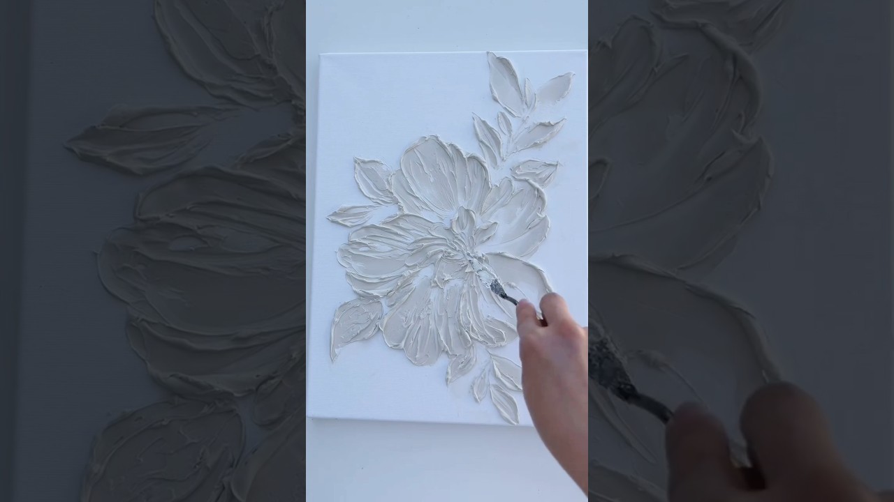 DIY White Flower Plaster Art Plaster Painting On Canvas 3D Flower Texture Painting Wall Decor Ideas