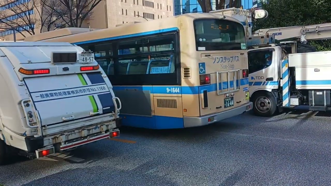 横浜市交通局　横浜市営バス　ノンステップバス　エンジン始動　いすゞエルガ　9-1644  PKG LV234 L2 Isuzu 
