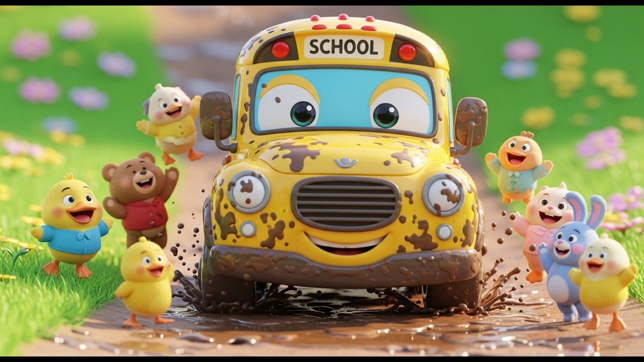 Muddy Toy School Bus Gets Stuck in the Park 🚌💦 | Fun Kids Nursery Rhyme