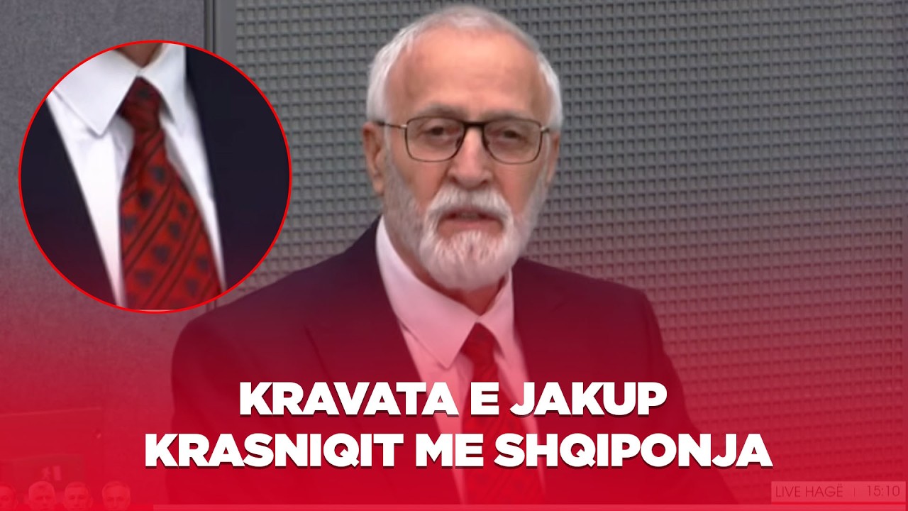 Kravata e veçantë e Jakup Krasniqit me shqiponja në fjalën përmbyllëse në Hagë