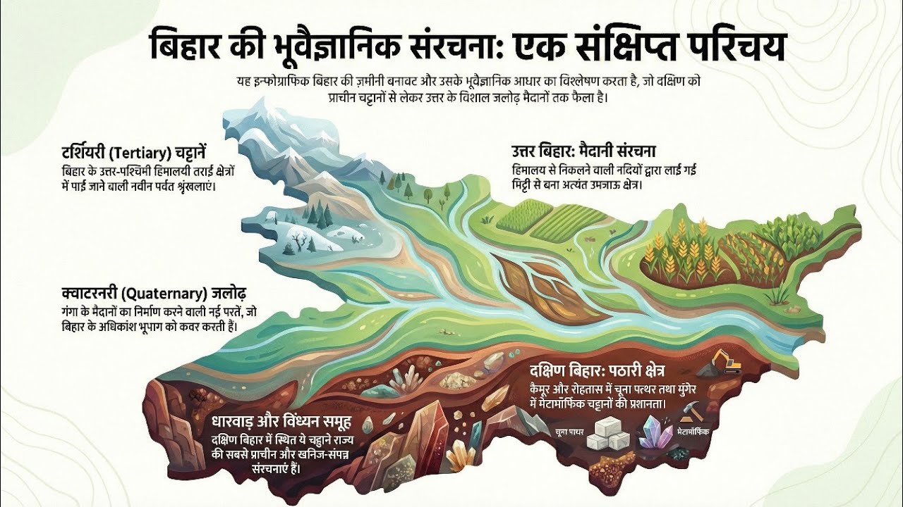 बिहार की भूवैज्ञानिक संरचना। Bihargeography । बिहार का भूगोल ।  Lok prahari1।।