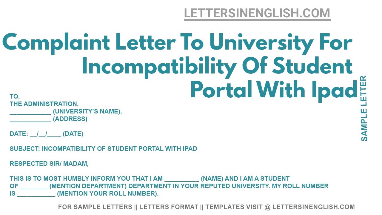 Complaint Letter to University for Incompatibility of Student Portal with iPad