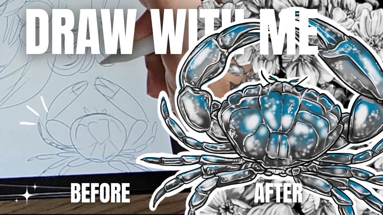 Draw with me | Crab Process | Sea Illustration