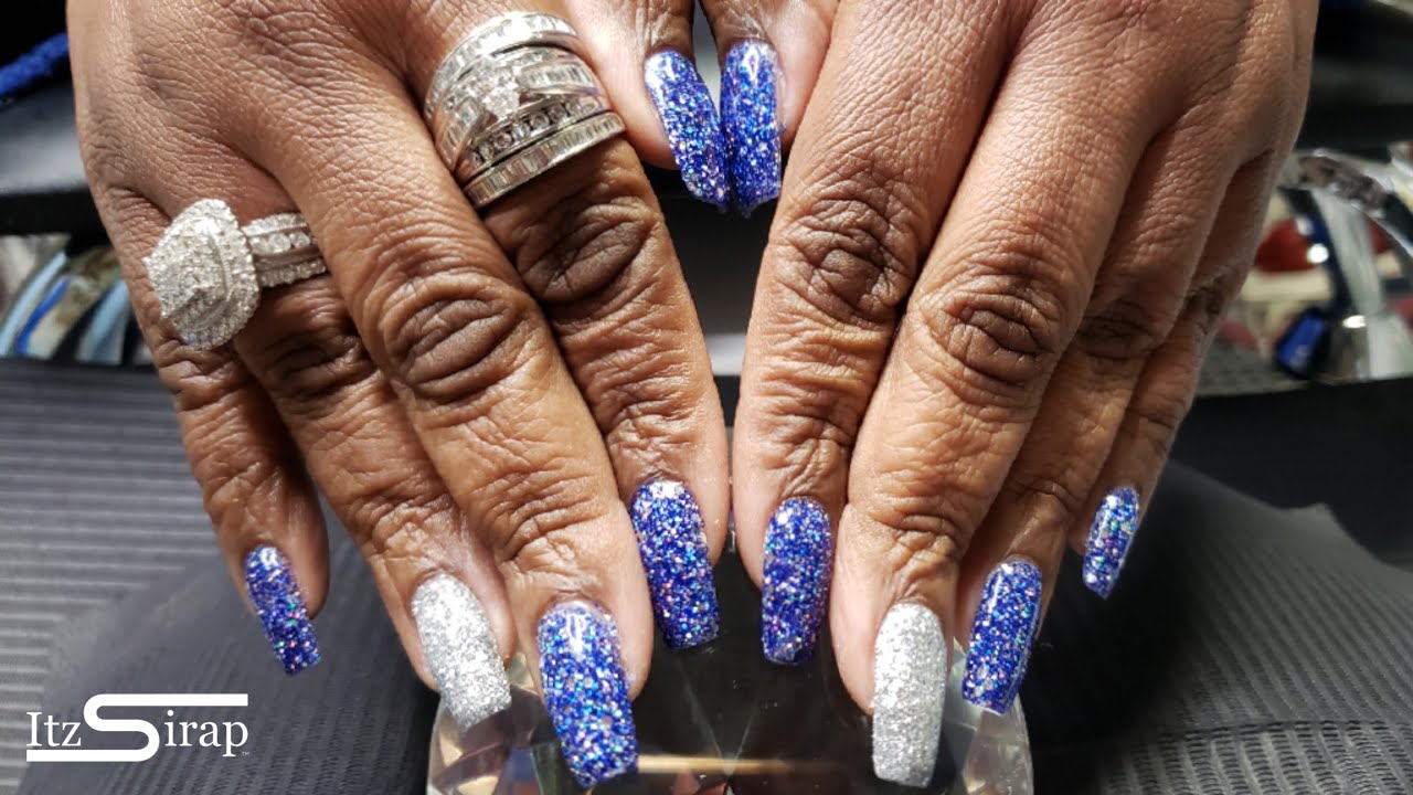 Modelones Blue & Silver Glitter Acrylic | Acrylic Nails for Beginners | Watch Me Work | Itz Sirap