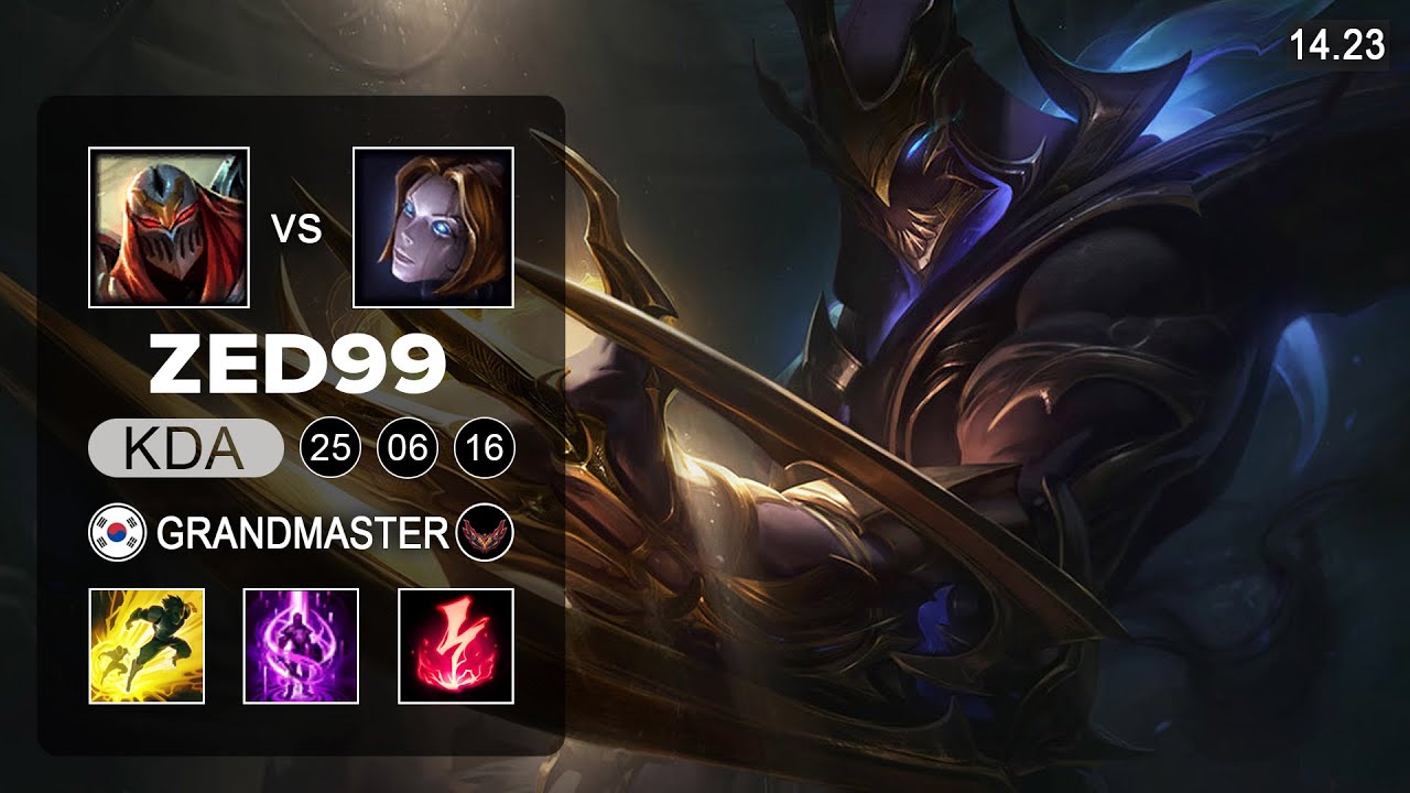 ZED99 Zed vs Akshan Mid - KR Grandmaster - Patch 14.23 Season 14