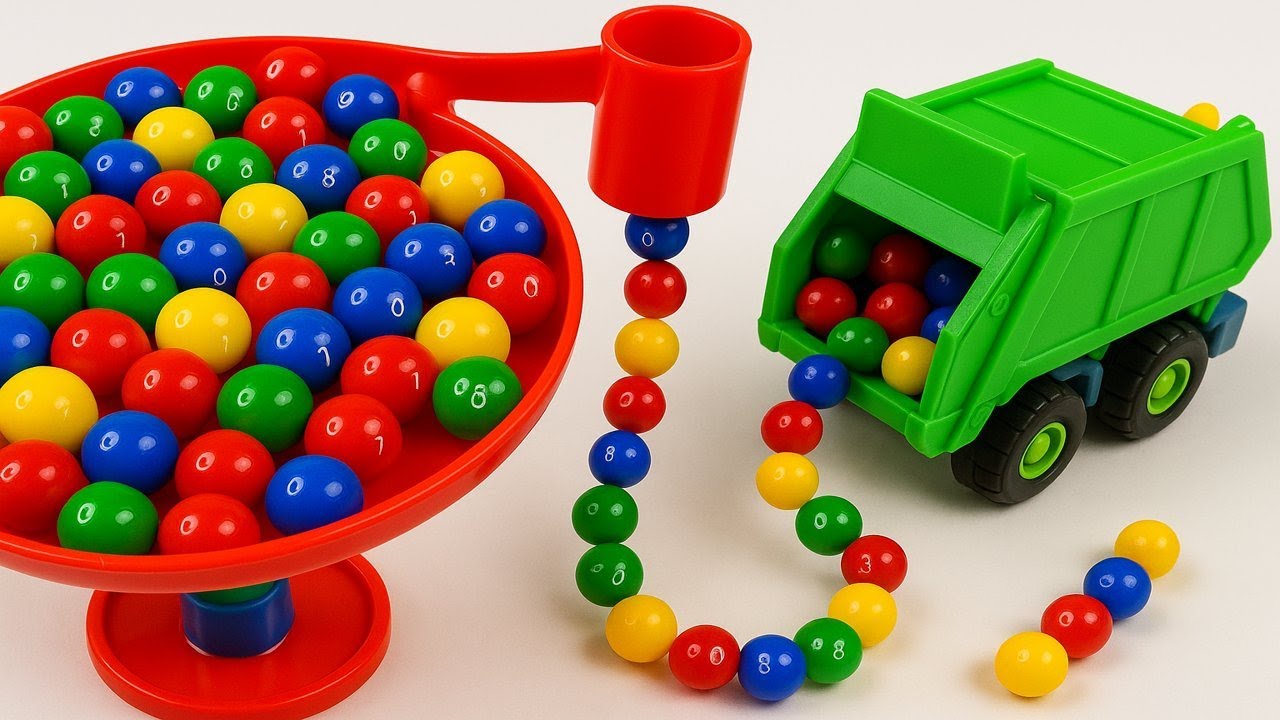 Marble Run ASMR Race ☆ HABA Slope & Dump Truck Excavator Forklift Garbage Truck Tractors #0930