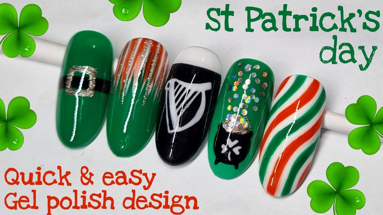 ☘ EASY ST PATRICK'S DAY | Irish | Gel Polish Nail Art Design | Tutorial