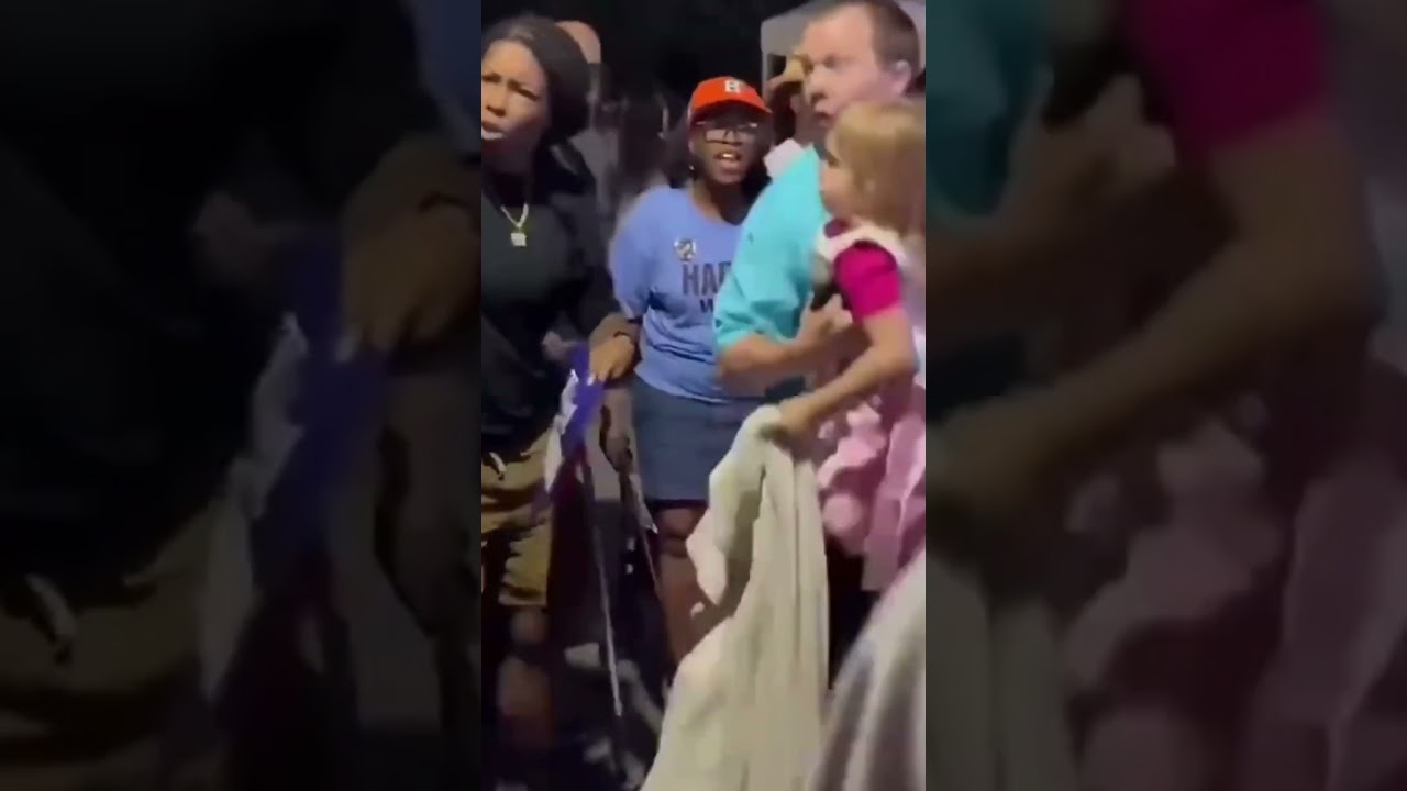 Moment Democrat woman screams at child during Kamala Harris rally
