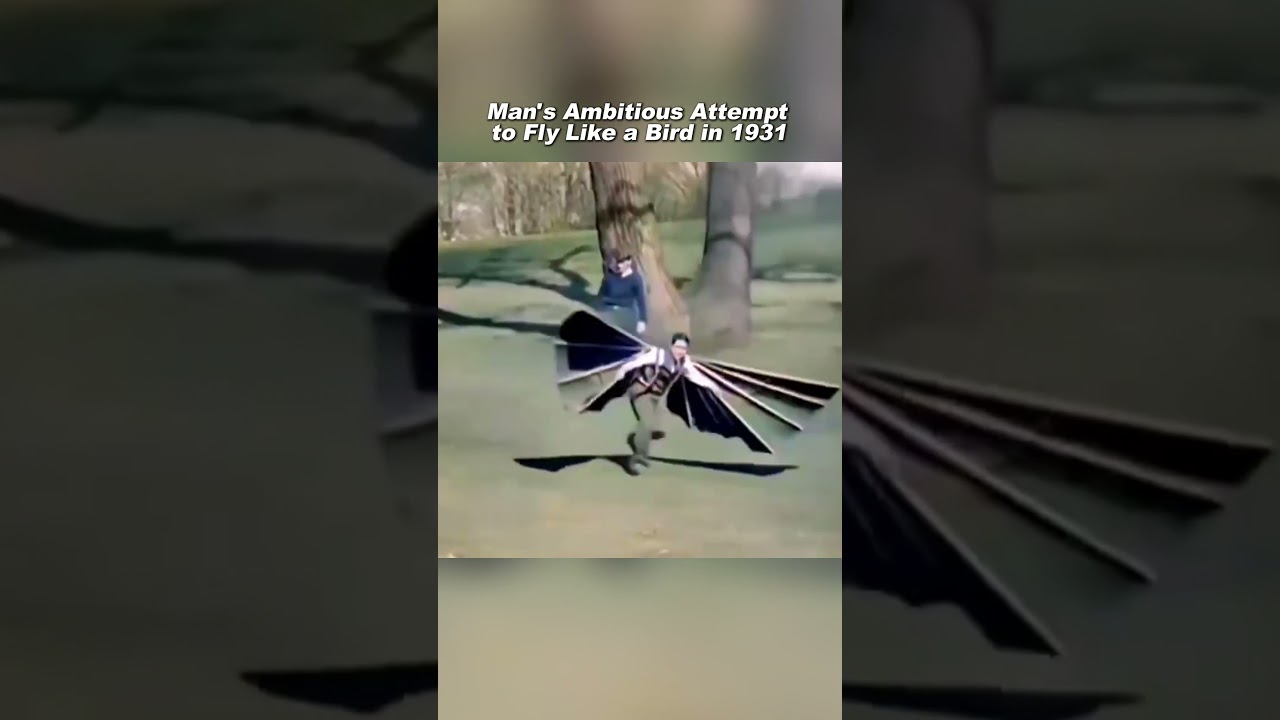A man trying to fly like a bird in 1931