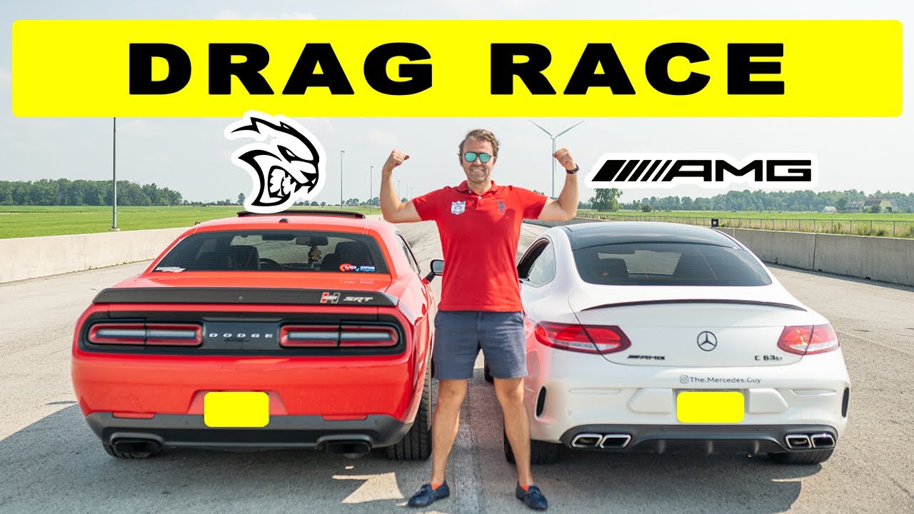 Dodge Challenger Hellcat против Mercedes C63S AMG, гонка дрэг-н-ролл.
