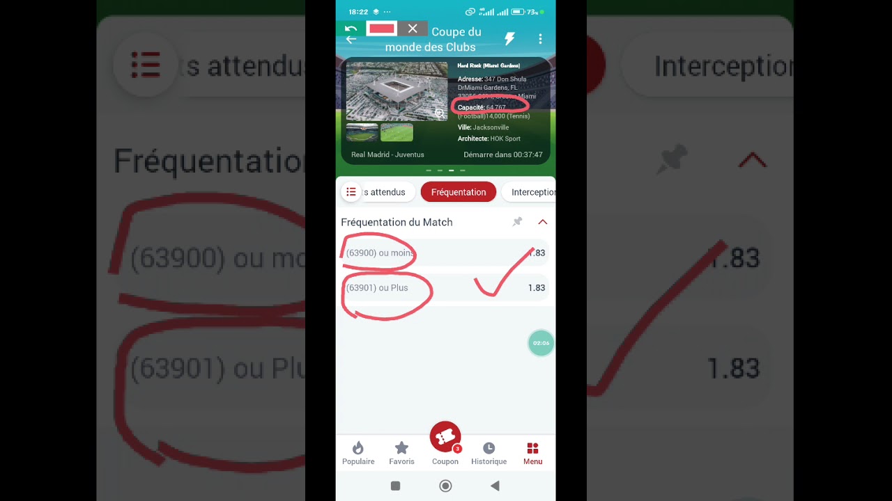 Explication de l'option : Fr&eacute;quentation du match