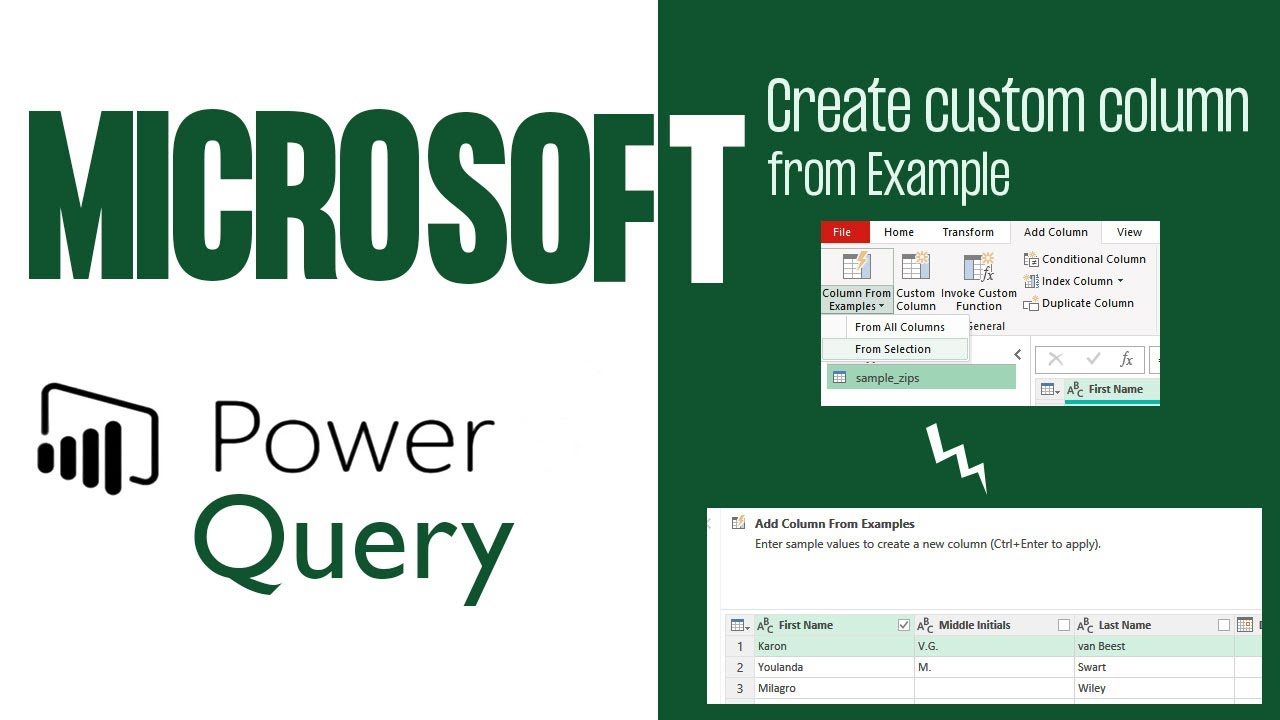 Power Query - Custom column from Example - AI based M Code generation