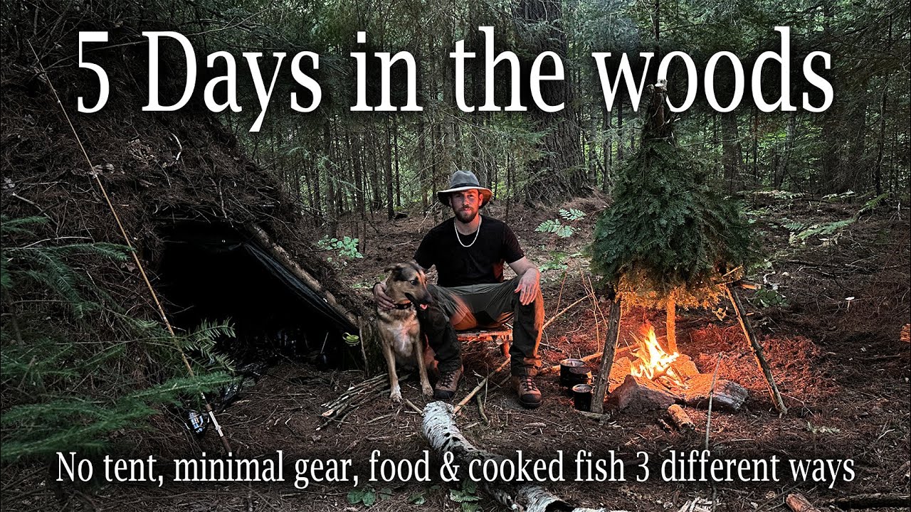 5 Days in the woods - No tent, minimal food and gear & cooked fish 3 different ways