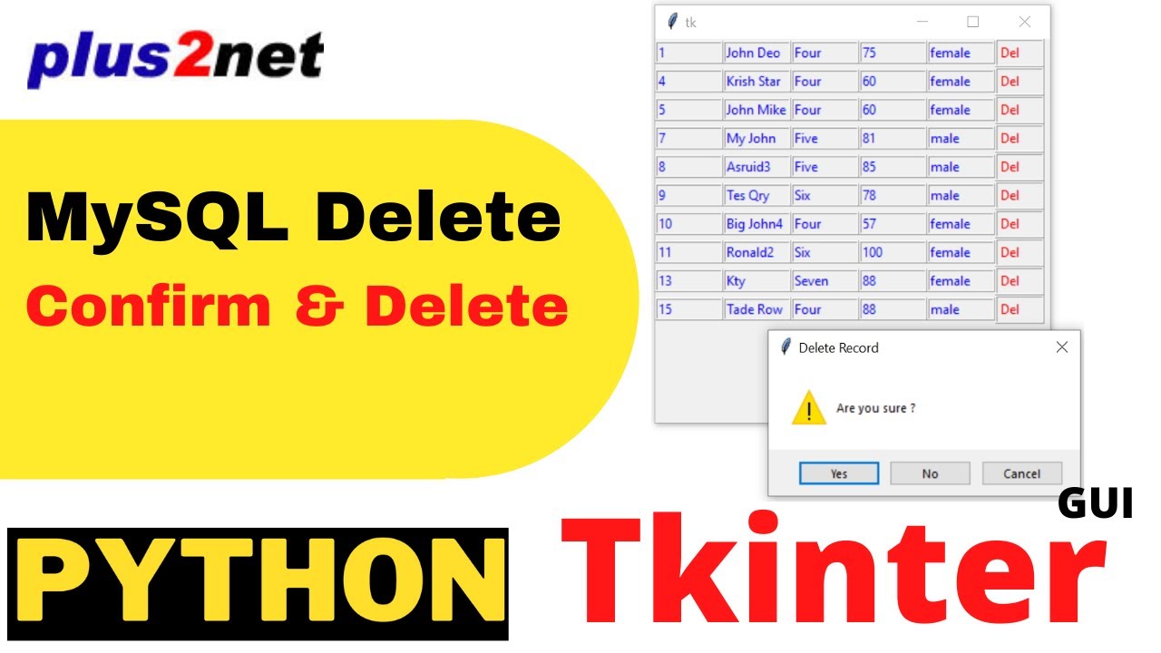 Tkinter GUI to display MySQL table records and on selection delete record after user confirmation