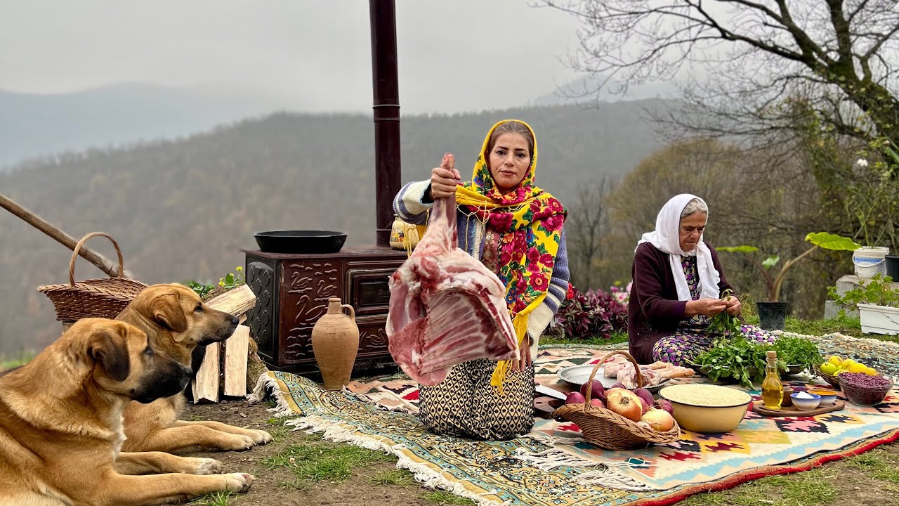 Gorme Sabzi! Cooking Herb Stew with Rice in Foggy Mountain Village 