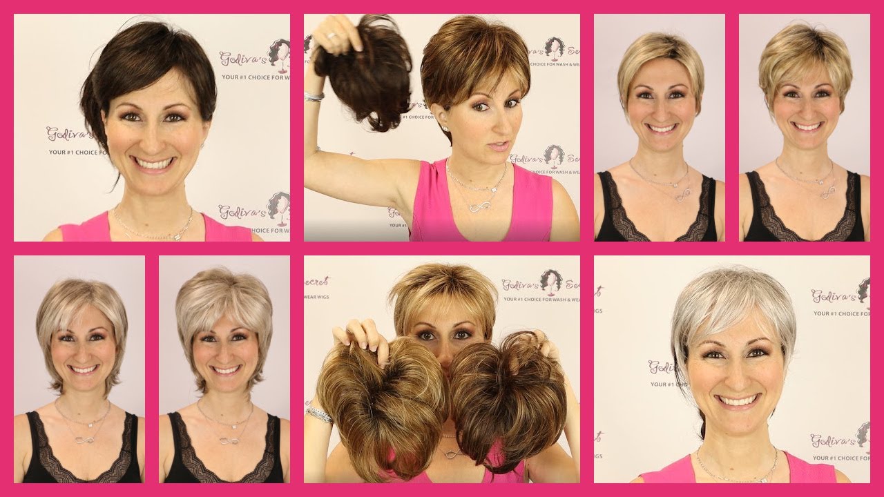 Short Top Piece with Bangs - BELLA TOP -Shown in Each Color (Godiva's Secret Wigs Videos)