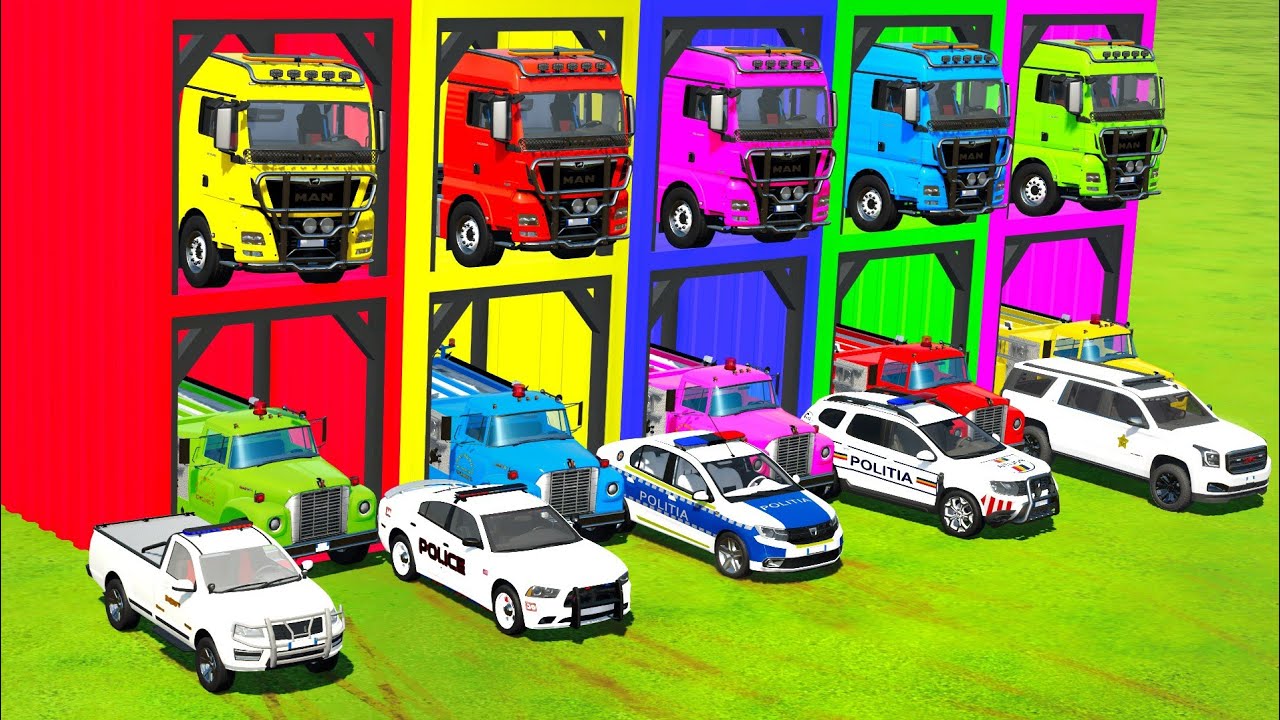 TRANSPORTING ALL POLICE CARS and AMBULANCE EMERGENCY VEHICLES WITH MERCEDES POLICE TRUCKS! FS22