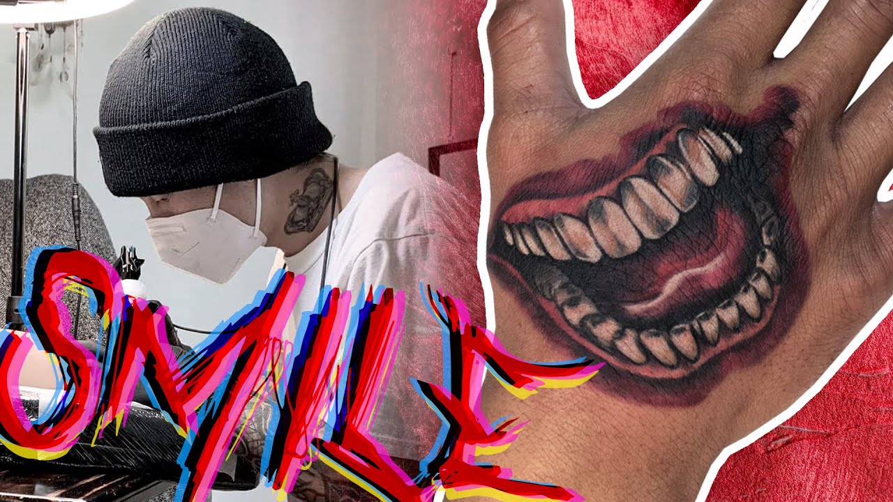 JOKER'S SMILE Tattoo on hand (Tattoo Timelapse)