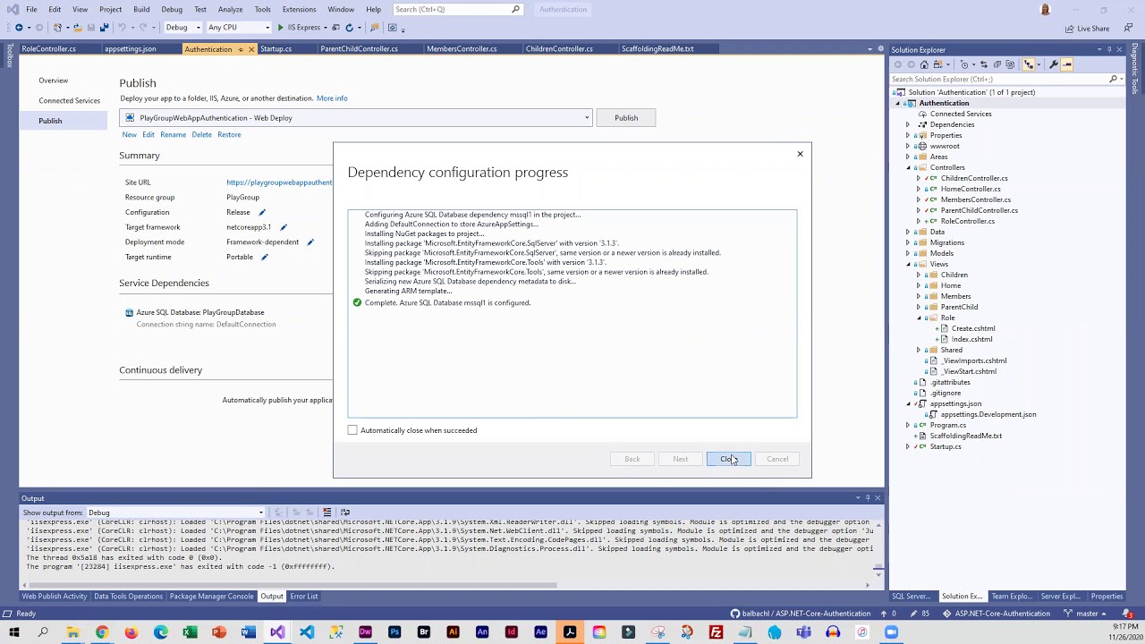 Deploying mvc asp net core web app with database to azure