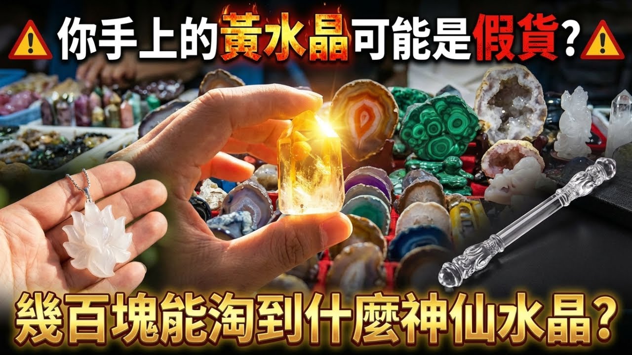 【內行人帶你逛水晶地攤】地攤黃水晶全是假貨？3招教你一眼識破！｜地攤驚見「如意金箍棒」？這塊石頭竟是天然的！｜揭秘稀有紅兔毛水晶與摩洛哥晶洞，最後一種石頭你絕對沒看過！