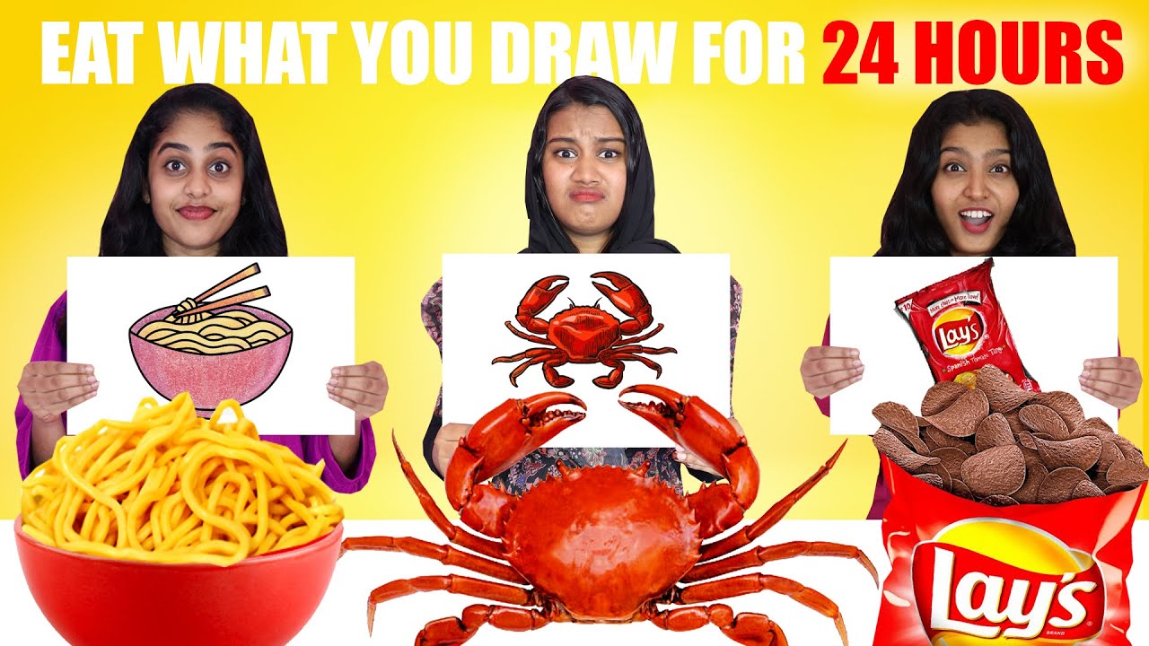 EAT WHAT YOU CAN DRAW FOR 24 HOURS CHALLENGE 🤩 | വരക്കുന്നത് മാത്രം കഴിച്ച് ഒരു ദിവസം | PULLOTHI