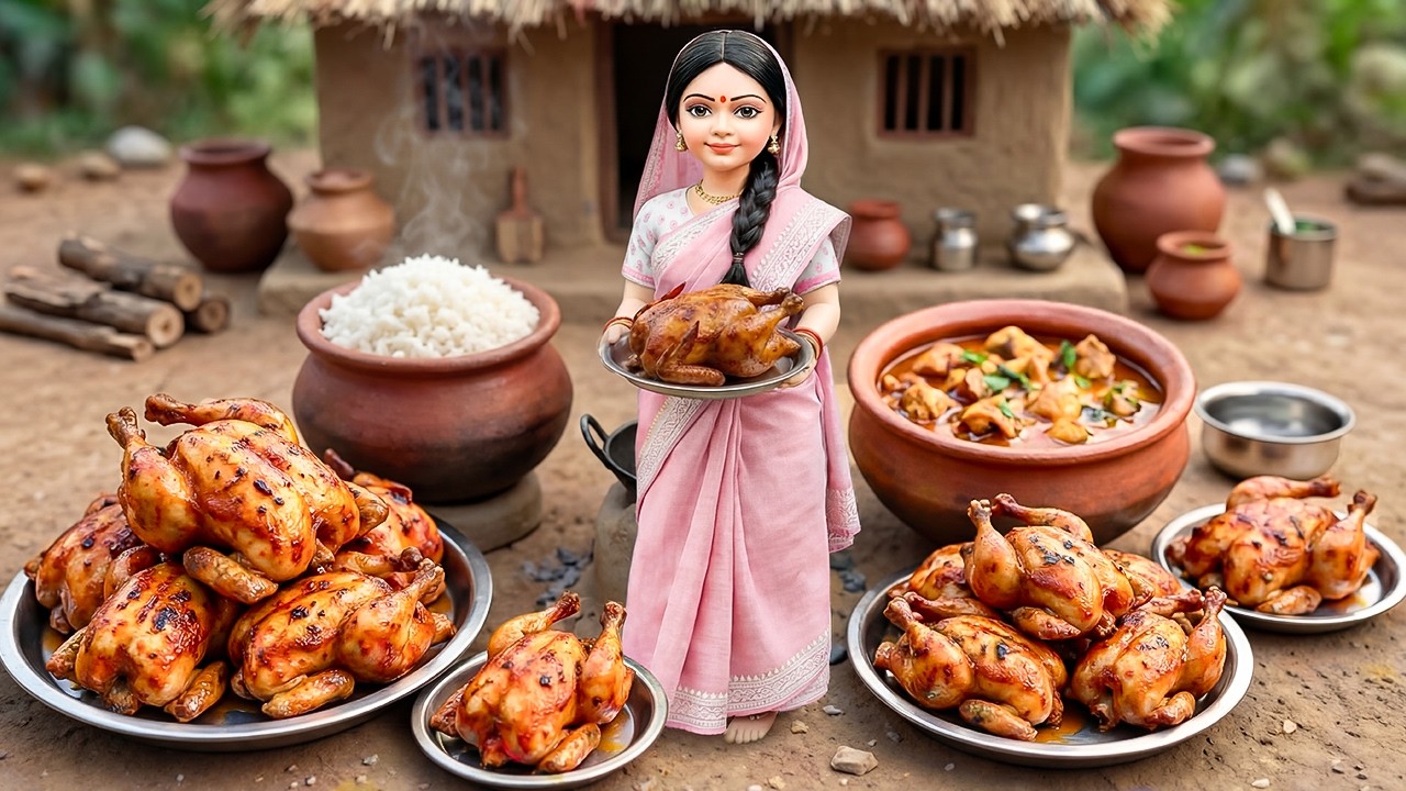 Miniature Doll Cooks Chicken Curry & Jeera Rice | Relaxing Indian Tiny Kitchen ASMR